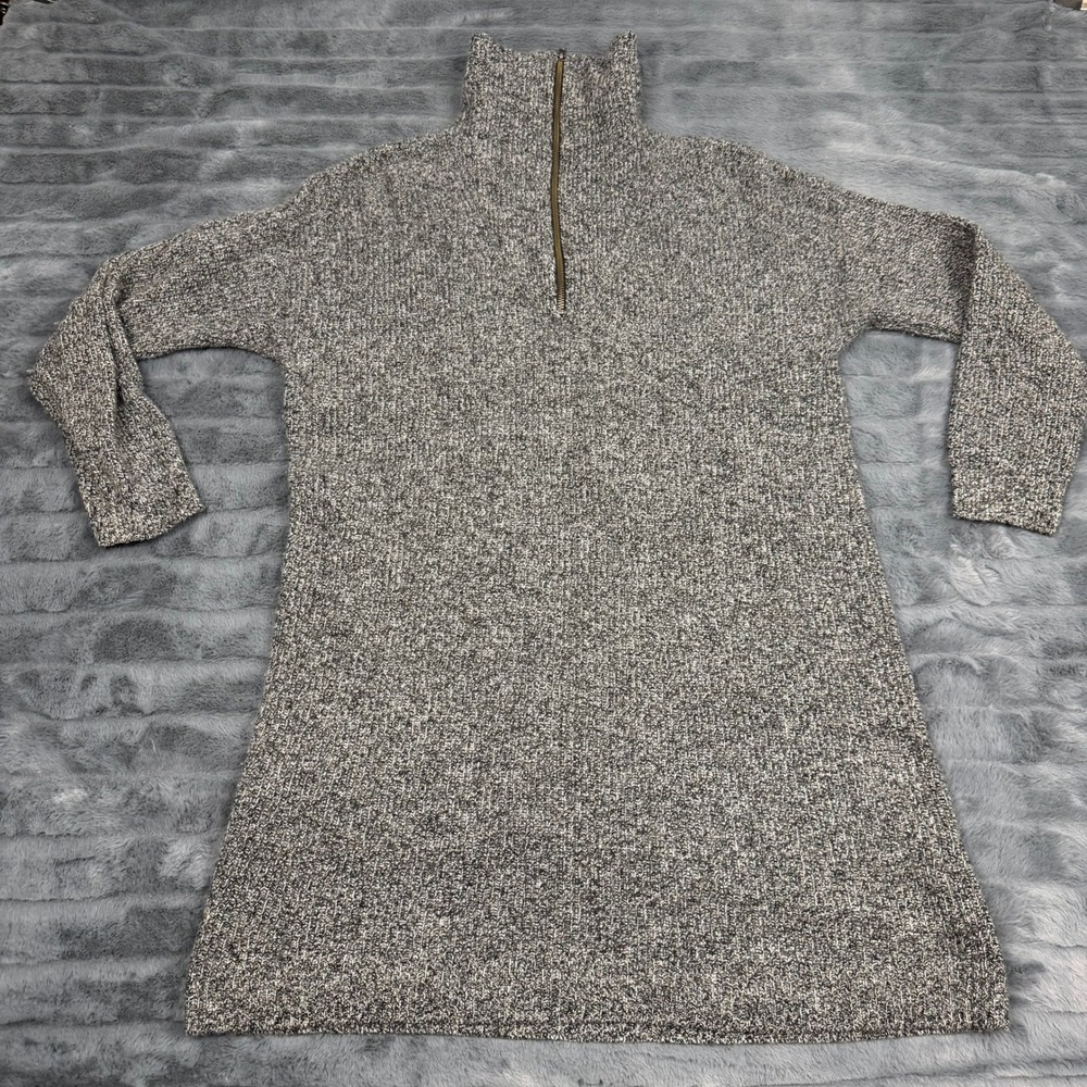 Madewell Merino Wool Blend Quarter Zip Sweater Dress Gray Marl Size M 14612